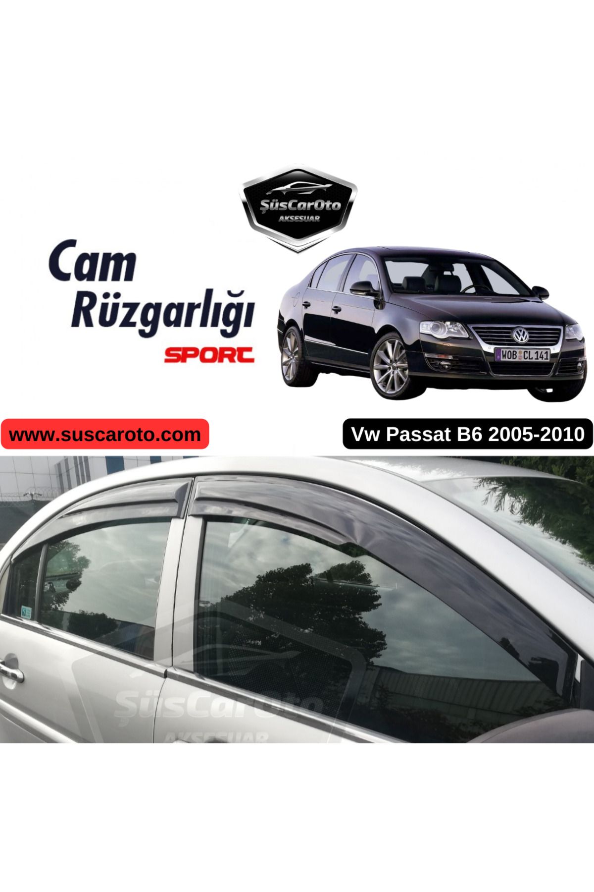 caralp Vw Passat B6 2005-2010 Uyumlu Mugen Cam Rüzgarlığı Seti Piano Black 4'lü İthal