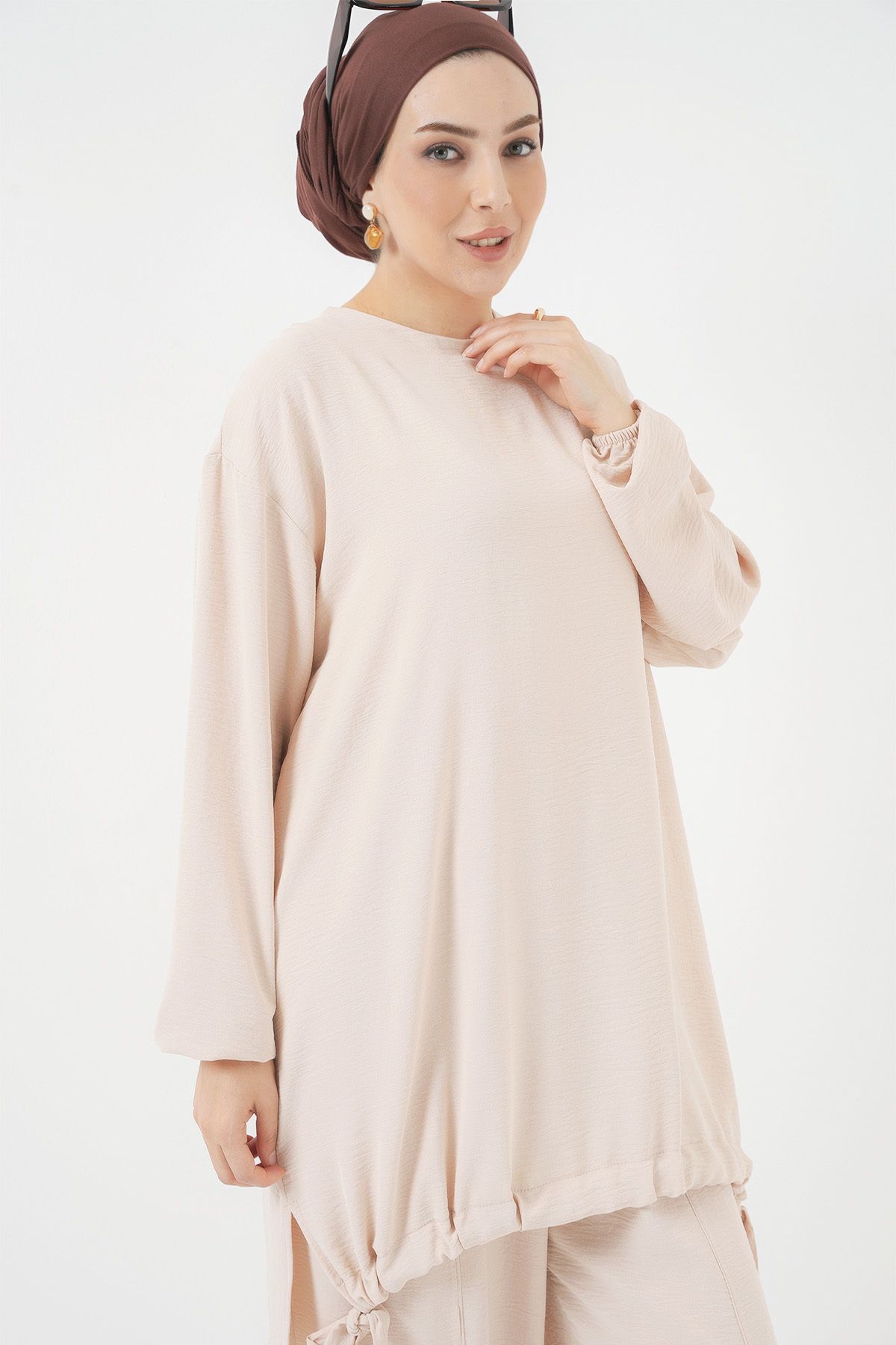 Bigdart-6682 Set tunică și pantaloni model crem 2