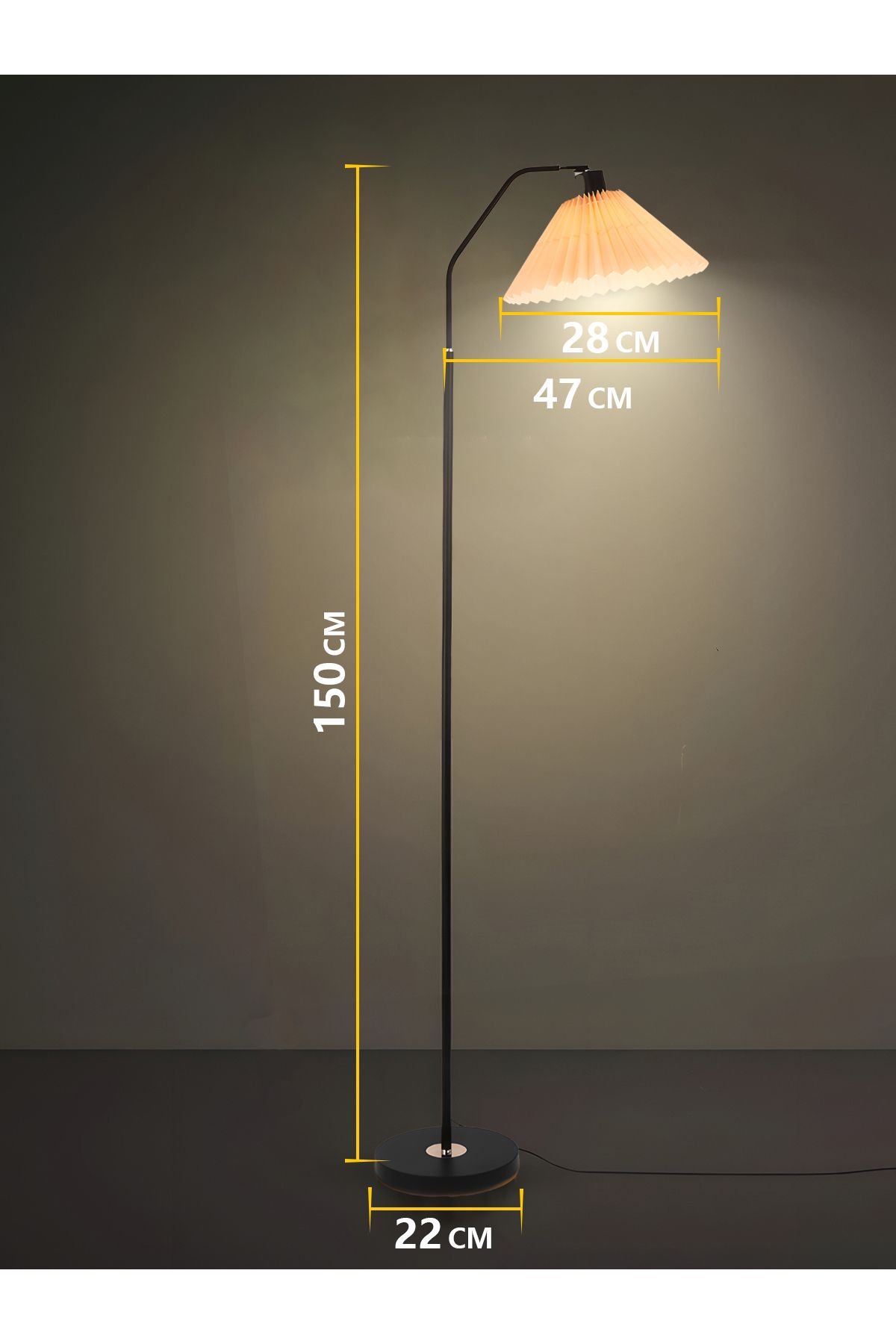 Lumely-Pleated Fabric Floor Lamp With Retro Style,3 Lighting Modes,adjustable Head,eye-caring,e27,12w 4