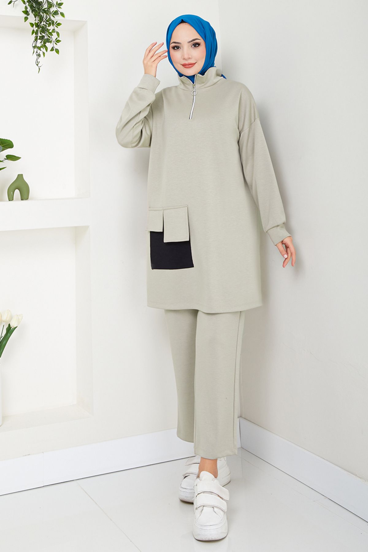 ModaMerve-Beige Suit 1732Lna1042-M - Half Zip 2