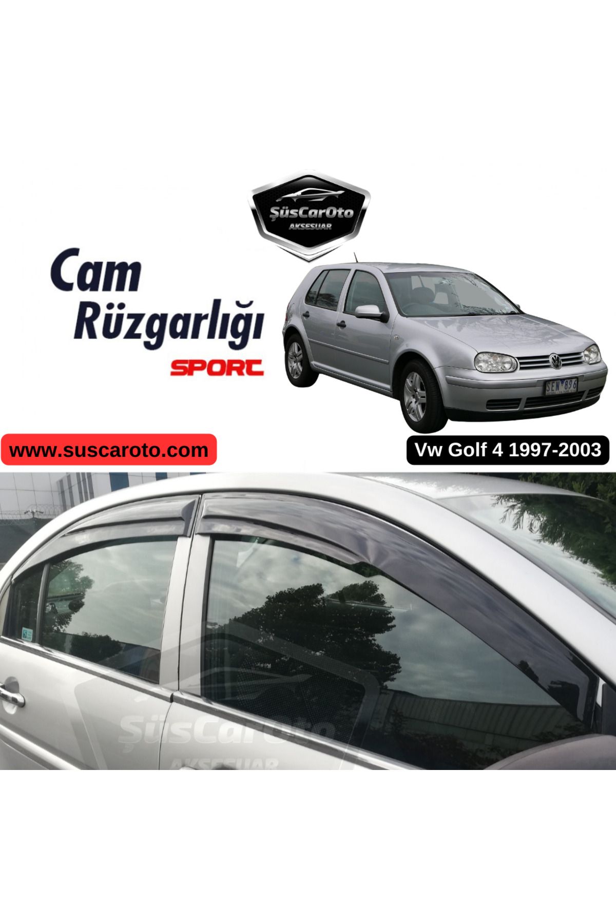 caralp Vw Golf 4 1997-2003 Uyumlu Mugen Cam Rüzgarlığı Seti Piano Black 4'lü İthal