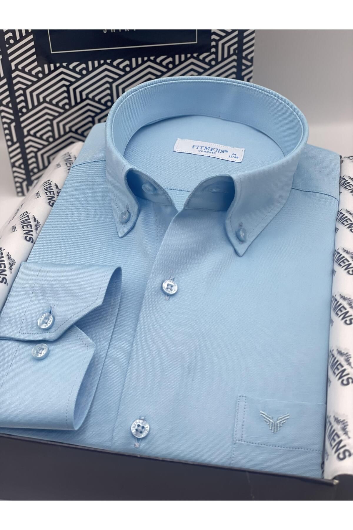 Fitmens-Classic Long Sleeve Cotton Easy to Iron Men's Shirt with Gift Box Fs- 003897   - Turquoise 3