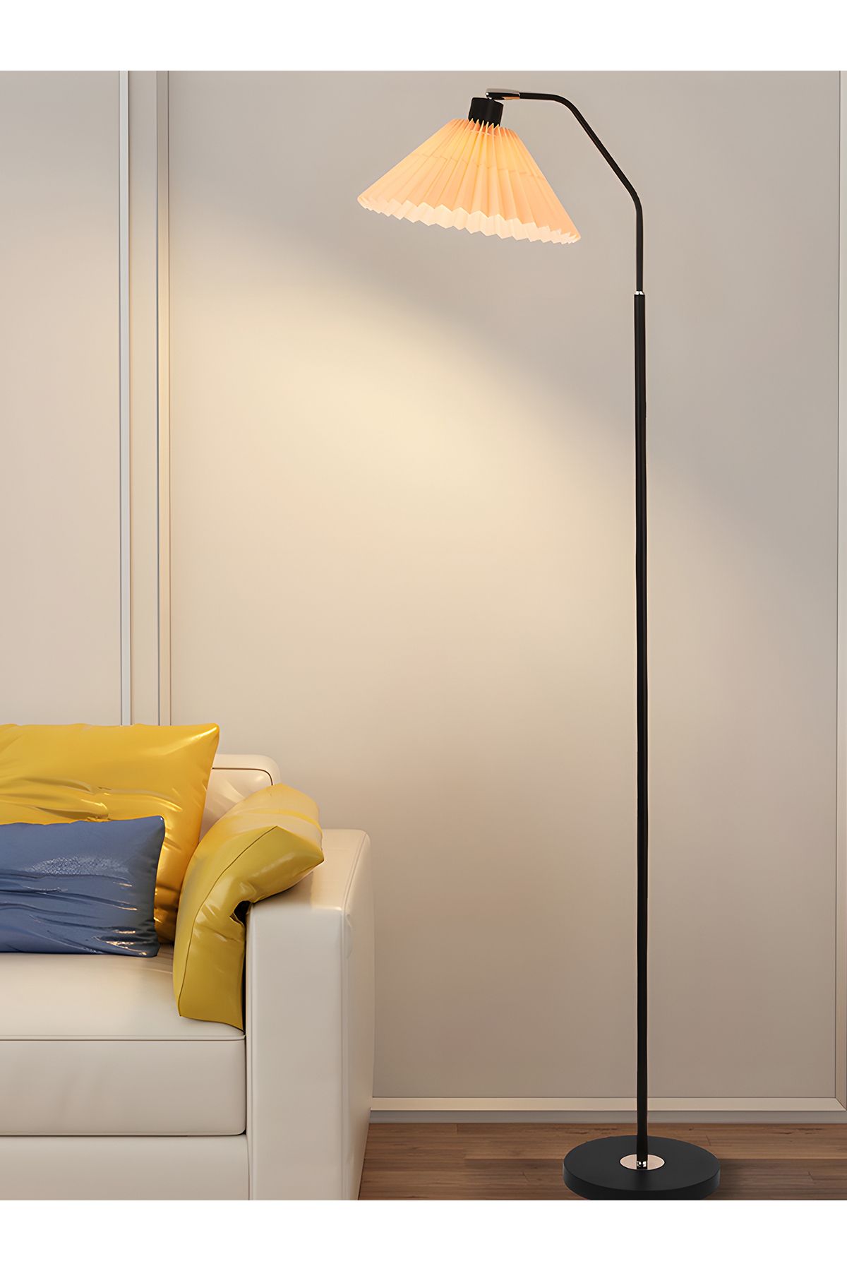Lumely-Pleated Fabric Floor Lamp With Retro Style,3 Lighting Modes,adjustable Head,eye-caring,e27,12w 7