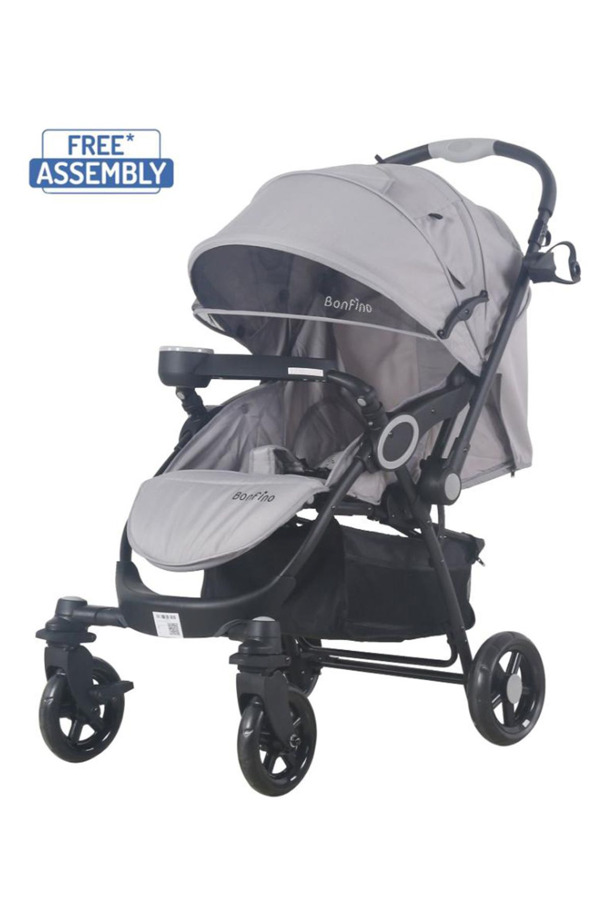 Bonfino-Helios Stroller with Shock Absorbent Wheels, Multi-Recline, Mosquito Net - Grey 1