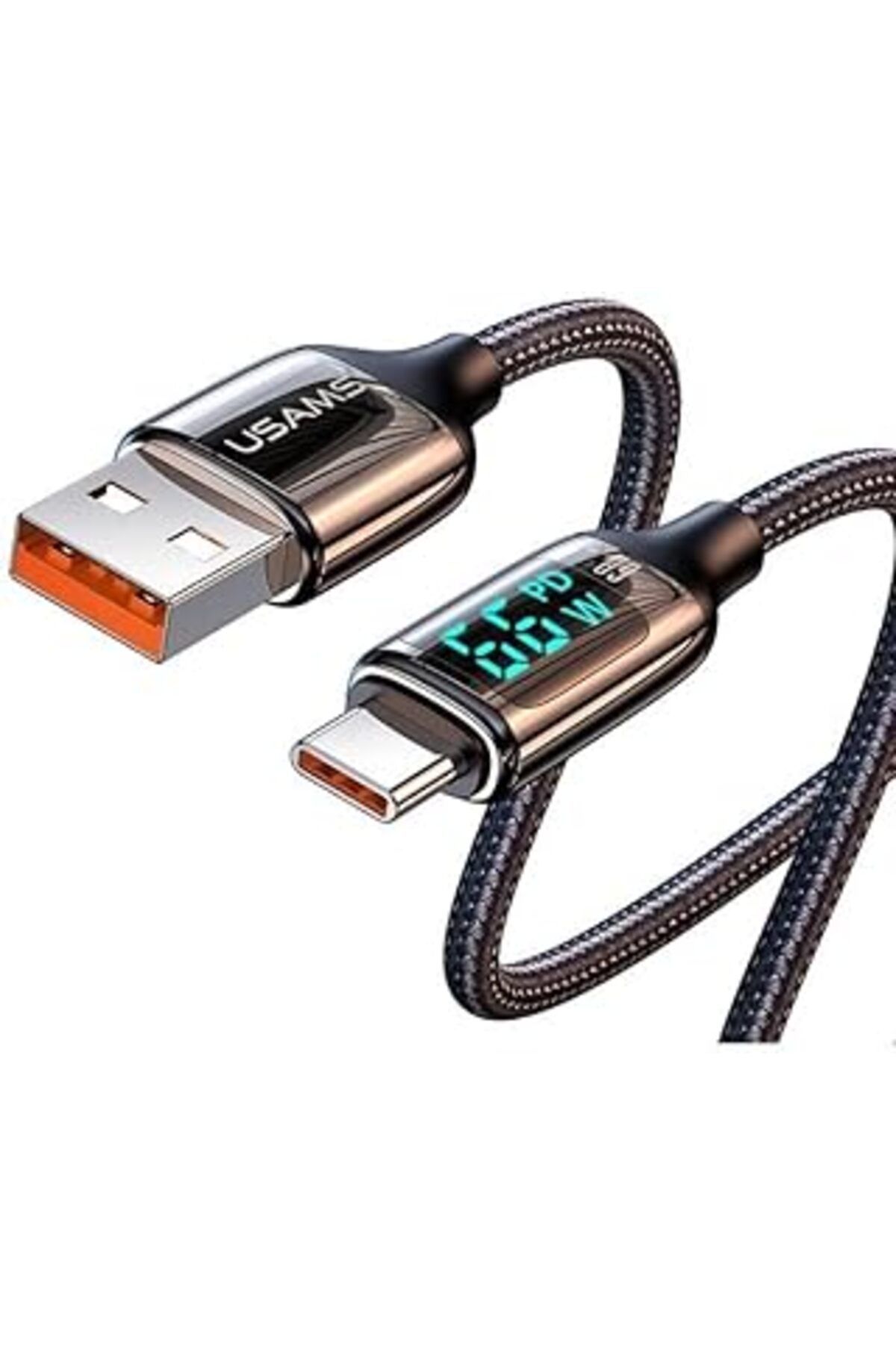 Genel Markalar Usams Us-Sj544 Dijital Göstergeli,Çipli,Örgülü,1.2M Pd 66W Usb To Type-C Hızlı Şarj Ve Data Kablosu