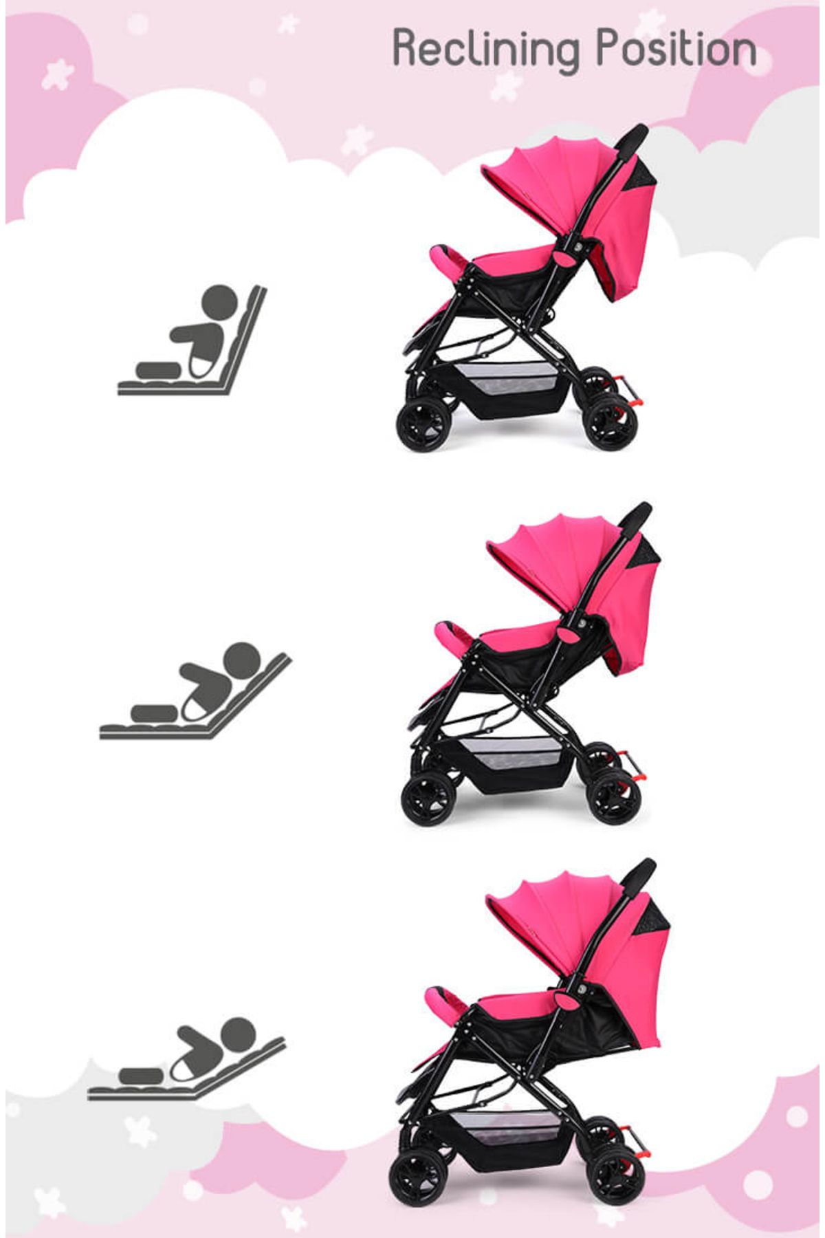 Babyhug-عربة أطفال سيمفوني بمقبض قابل للعكس، وشبكة ناموسية، وحزام أمان من 5 نقاط - وردي (0-3 سنوات) 4