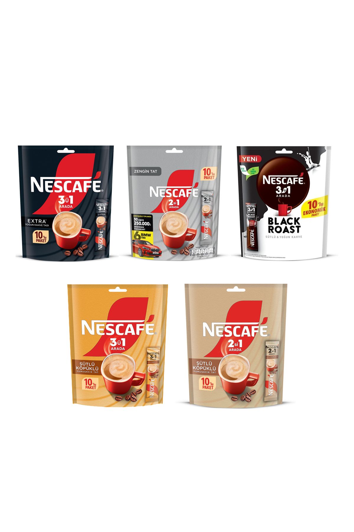 Nescafe 3ü1 Arada ve 2si1 Arada 10 lu Poşet 5 li Karma Paket