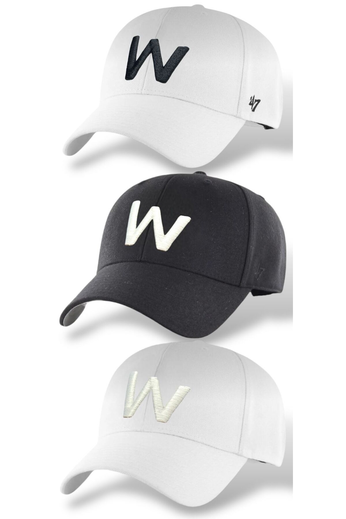 w white stars sports & wear Spor Şapka Unisex 3'lü Takım Arkası Cırtlı Ayarlanabilir ny şapkalar takımı