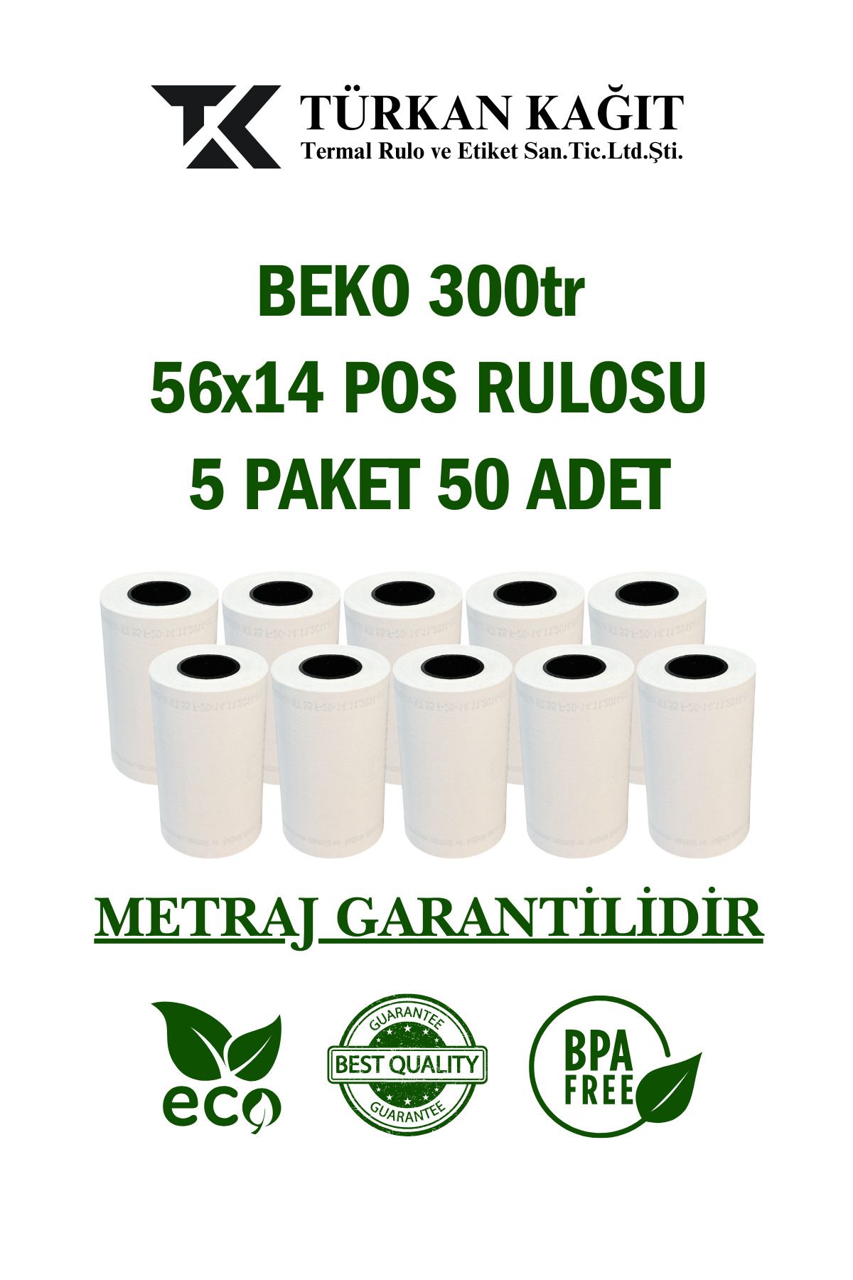 RULORULO Beko 300tr 56x14 Yazar Kasa Pos Rulosu 50 Adet 5 Paket