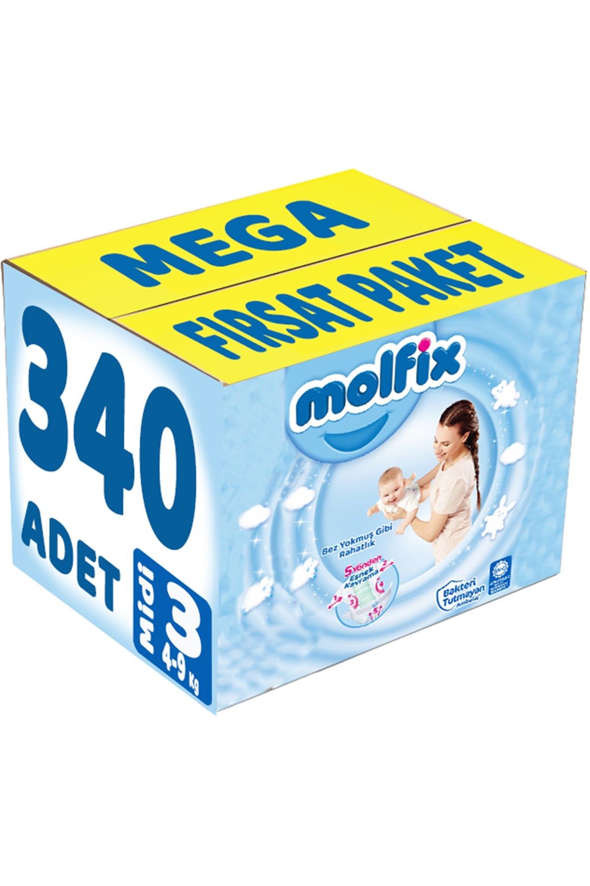 Molfix Bebek Bezi Beden:3 (4-9Kg) Midi 340 Adet Mega Fırsat Pk