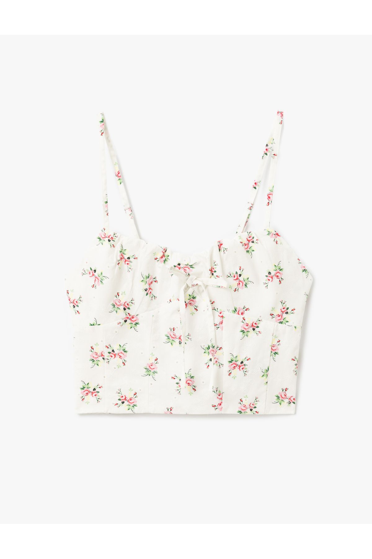Koton-Λουλουδάτο Crop Top με λουράκι με σχοινί και λεπτομέρεια με κορδόνια 3