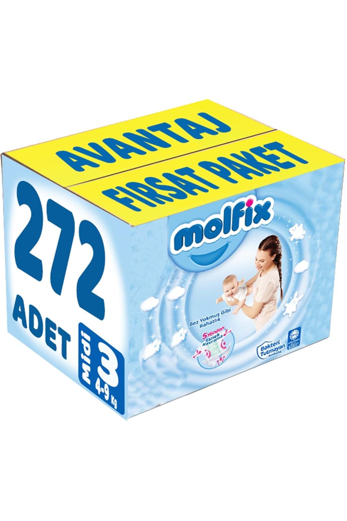 Molfix Bebek Bezi Beden:3 (4-9Kg) Midi 272 Adet Avantaj Fırsat Pk