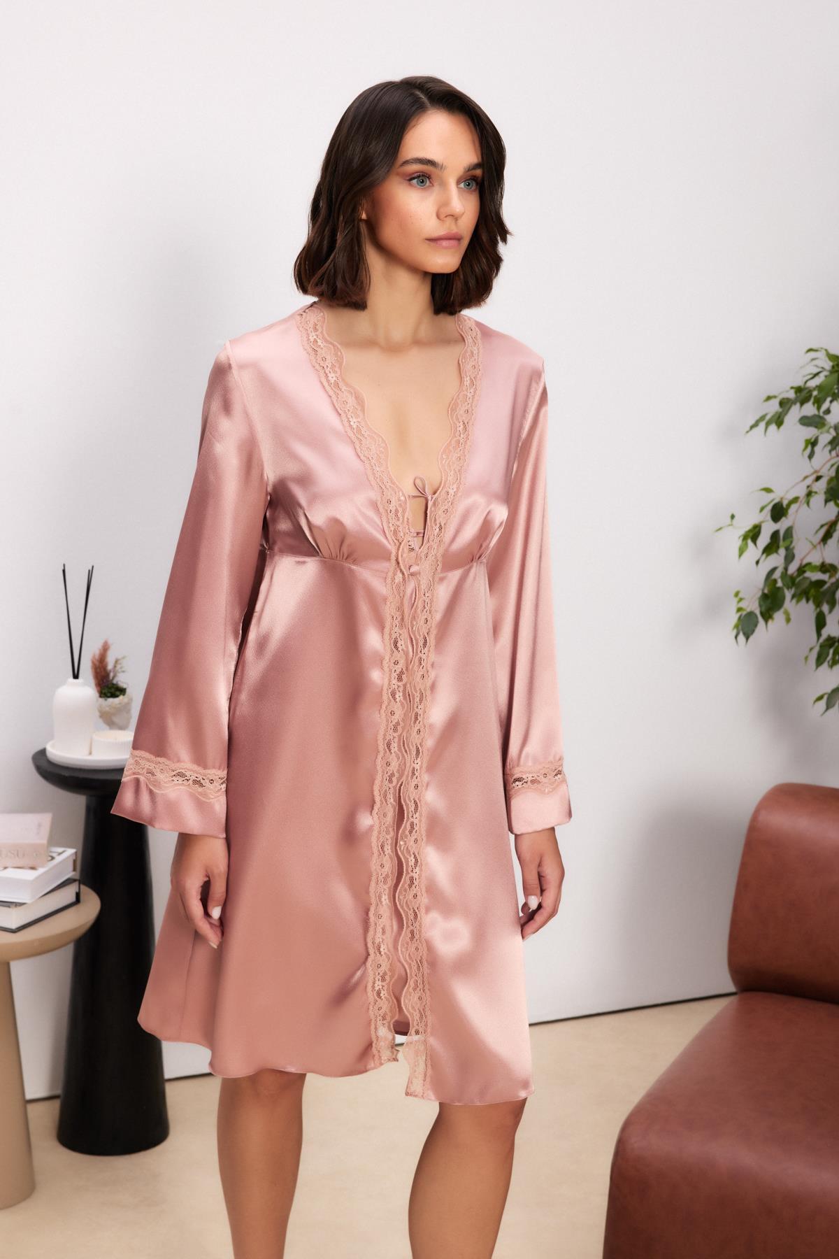 Pierre Cardin Saten Dörtlü Gelin Çeyiz Seti - 7010 Brandy