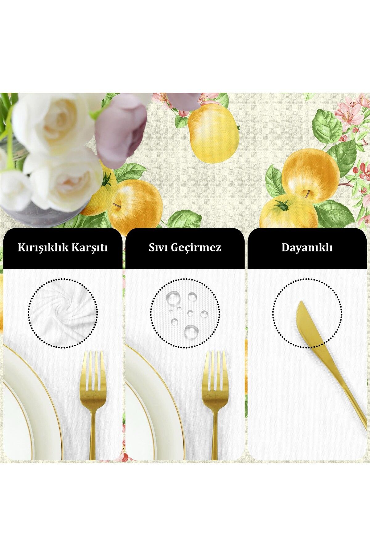 Evim-Yellow Apple Pattern - Liquid Proof and Resistant Tablecloth 4