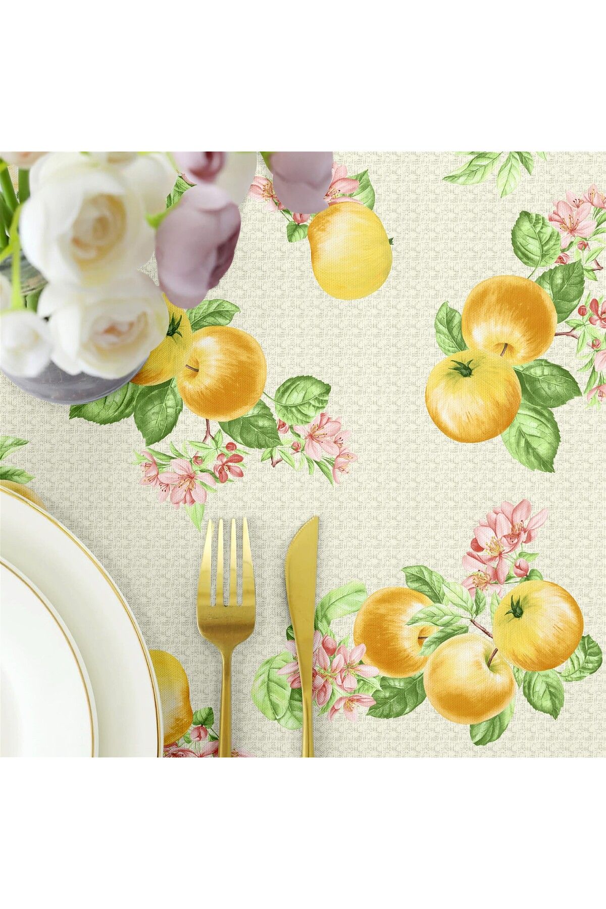 Evim-Yellow Apple Pattern - Liquid Proof and Resistant Tablecloth 3