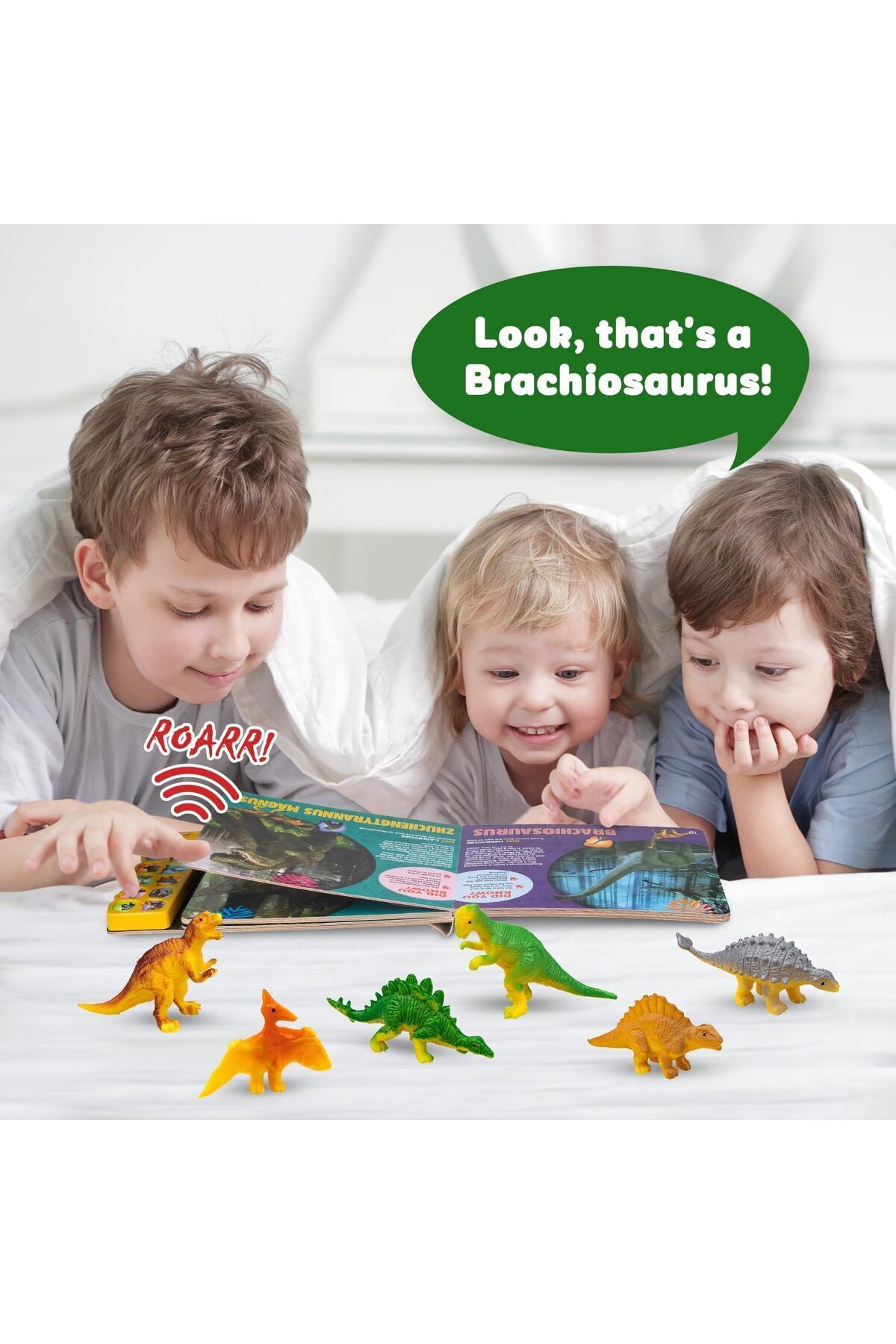 کتاب صوتی تعاملی دایناسور، ۱۲ فیگور دایناسور، صدای واضح، مناسب برای کودکان ۳ سال به بالا