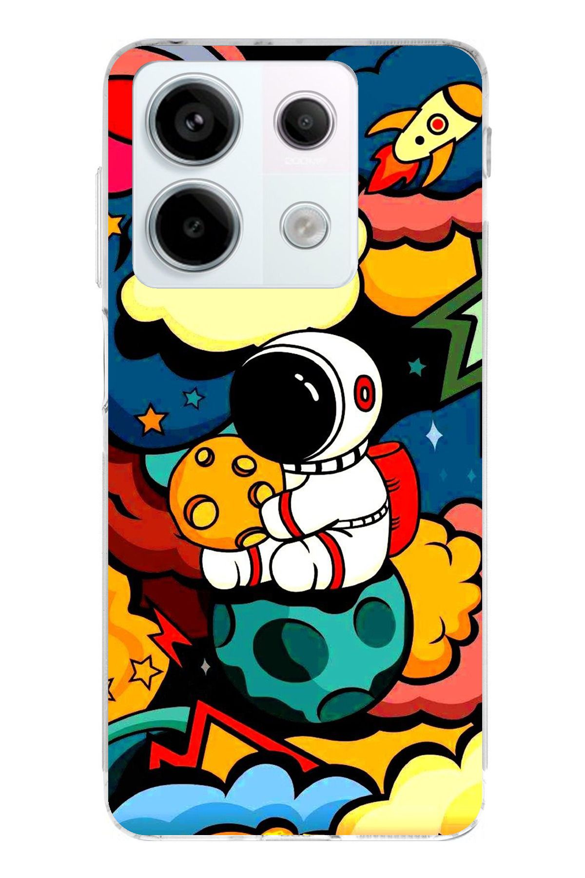 TechTree Redmi Note 13 PRO 5G Uyumlu Renkli Astronot Tasarımlı Şeffaf Silikon Kılıf