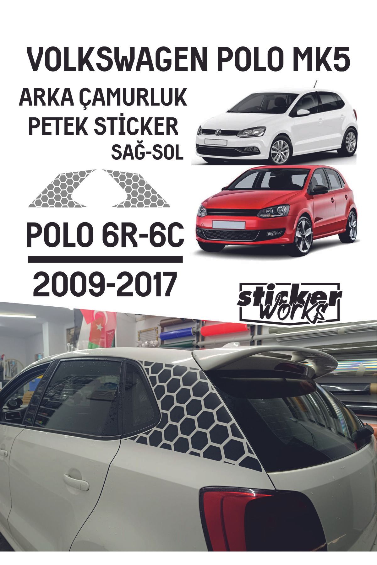 Sticker Works Vw Polo Arka Çamurluk Petek Sticker - Gümüş Gri