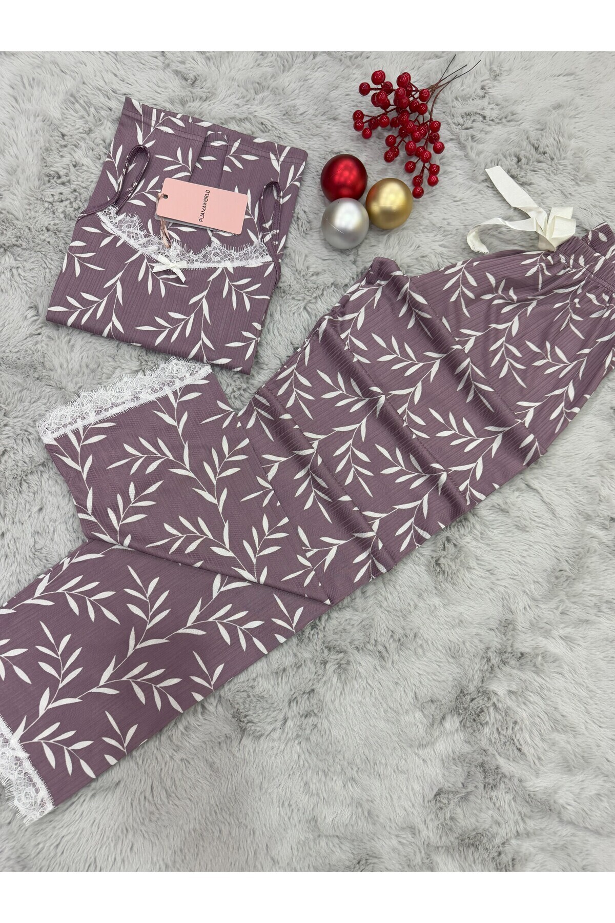 pijamaworld-Soft Textured Summer Rope Strap Six Long Pajama Set 5