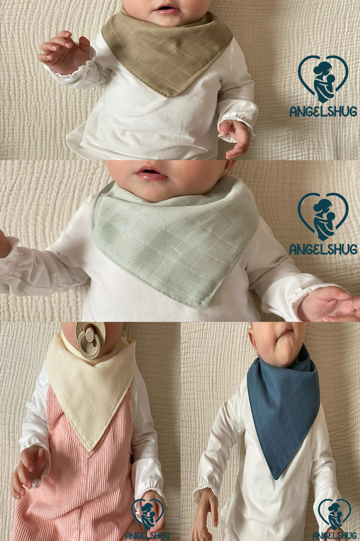 AngelsHug 12 Adet %100 Organik Müslin Çift Katlı Bebek Fuları Yakalık Mama Ve Salya Önlüğü fotoğrafı 5 (önizleme)