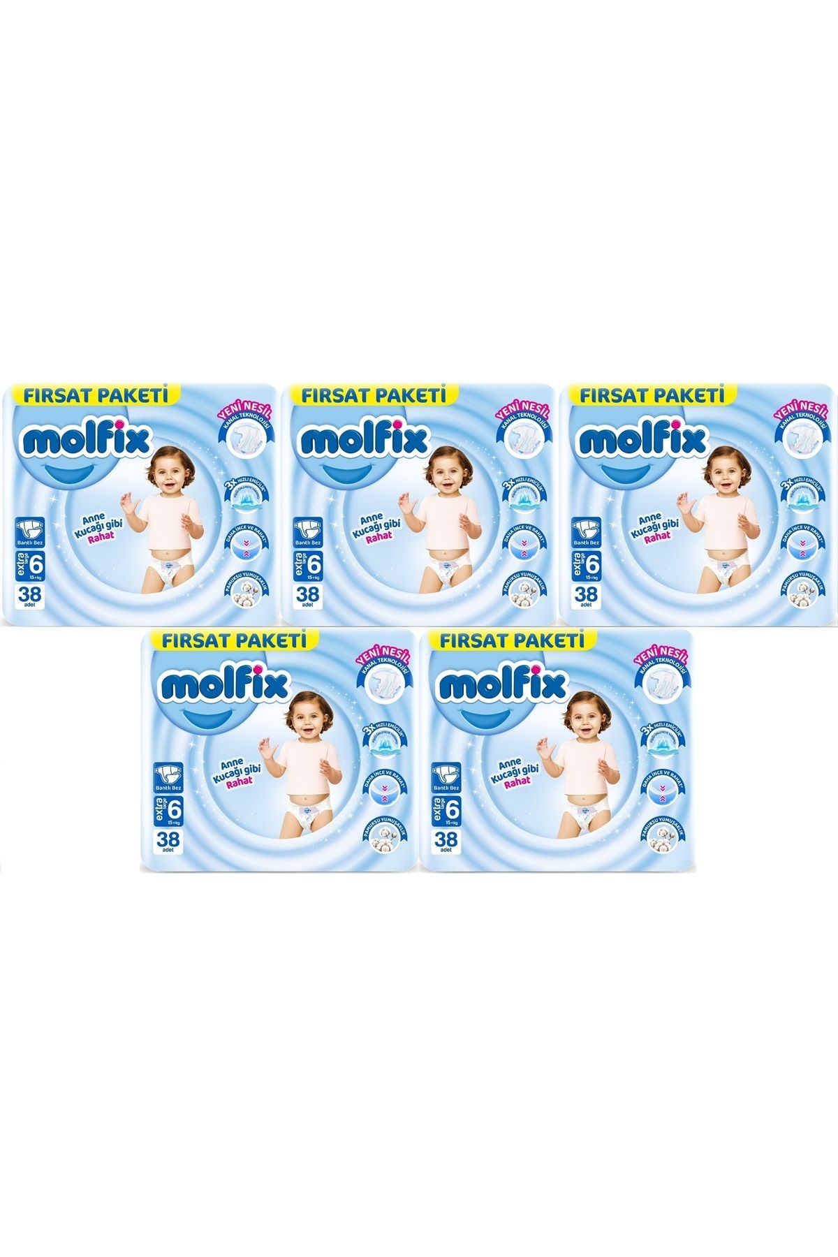 Molfix Bebek Bezi Beden:6 (15+KG) Extra Large 190 Adet Mega Fırsat Pk