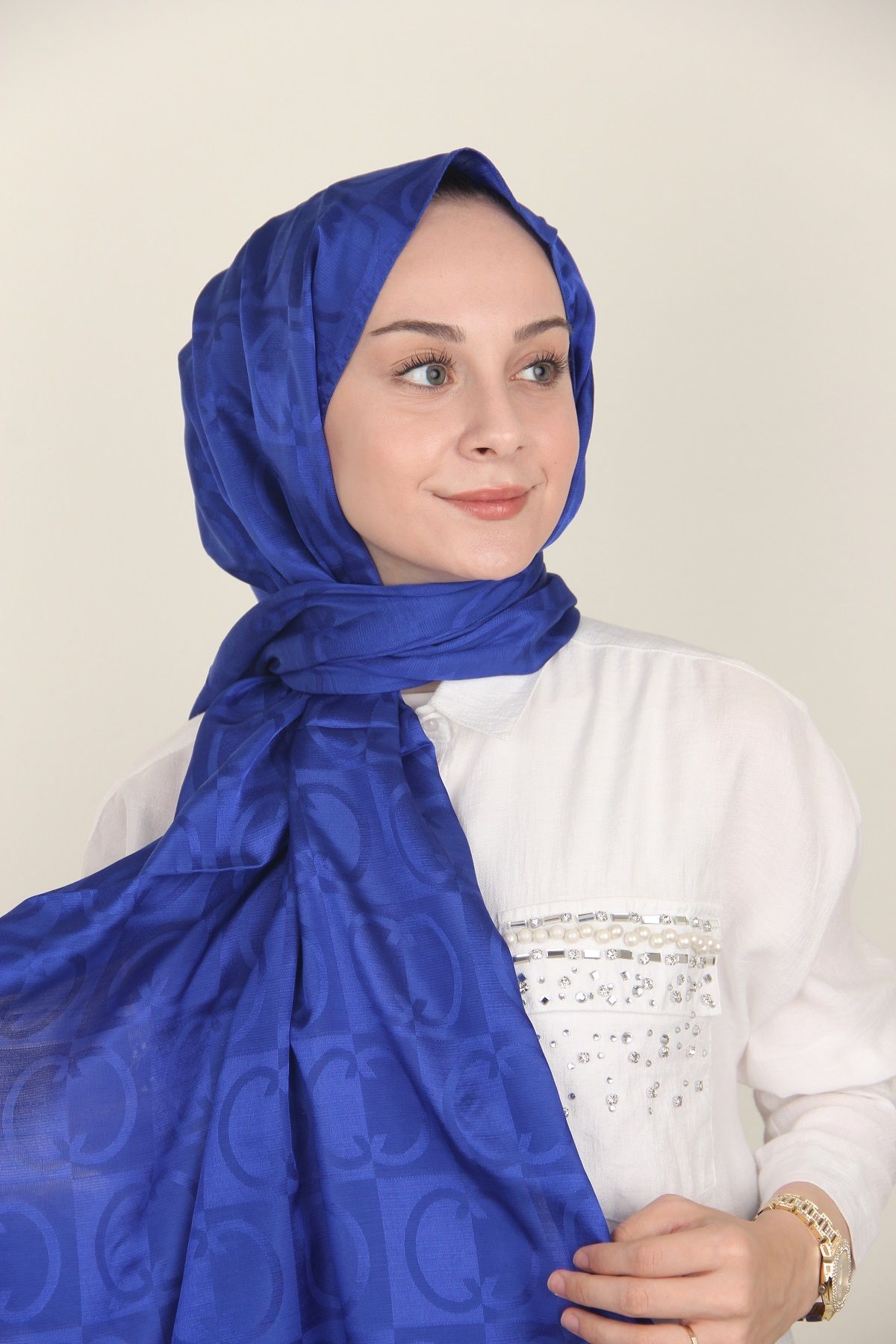 Siyane Saks Siyane Scarf Halka Desen Monogram Pamuk Şal