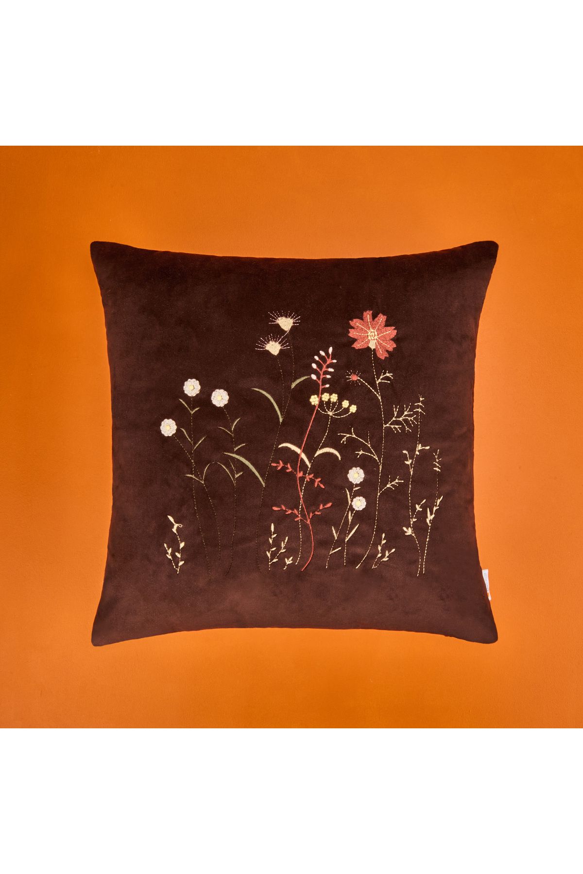 Evidea Soft Flora Kadife Kırlent - Kahverengi - 43x43 cm