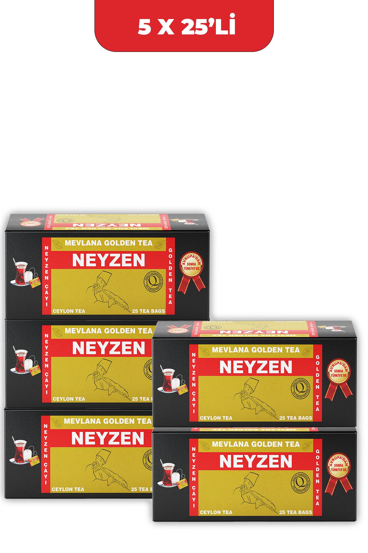 NEYZEN Mevlana Golden Tea Bardak Poşet Siyah Çay 5 x 25'li - Pratik ve Lezzetli Çay Keyfi