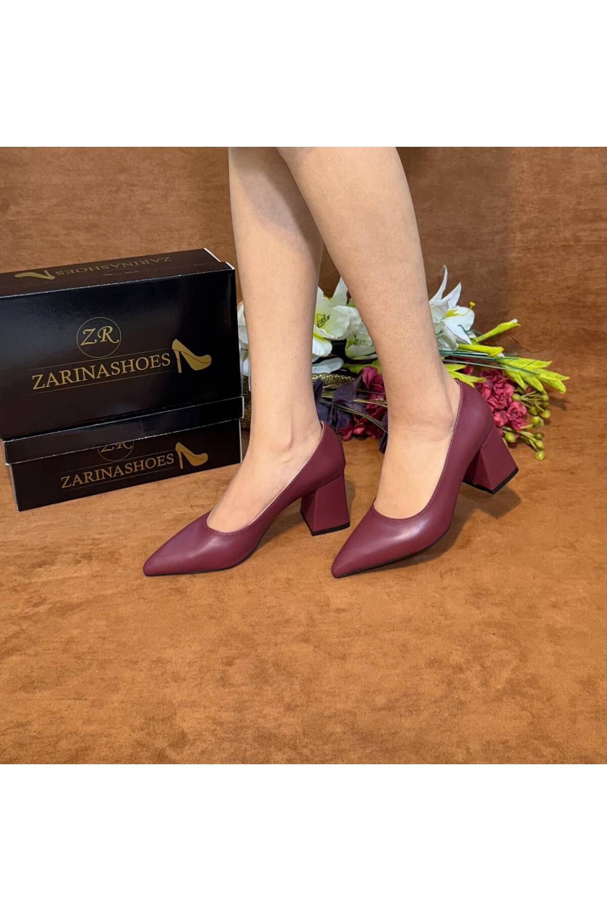 ZARİNA SHOES Kadın beyaz cilt sade (7cm)kalın topuklu ayakkabı