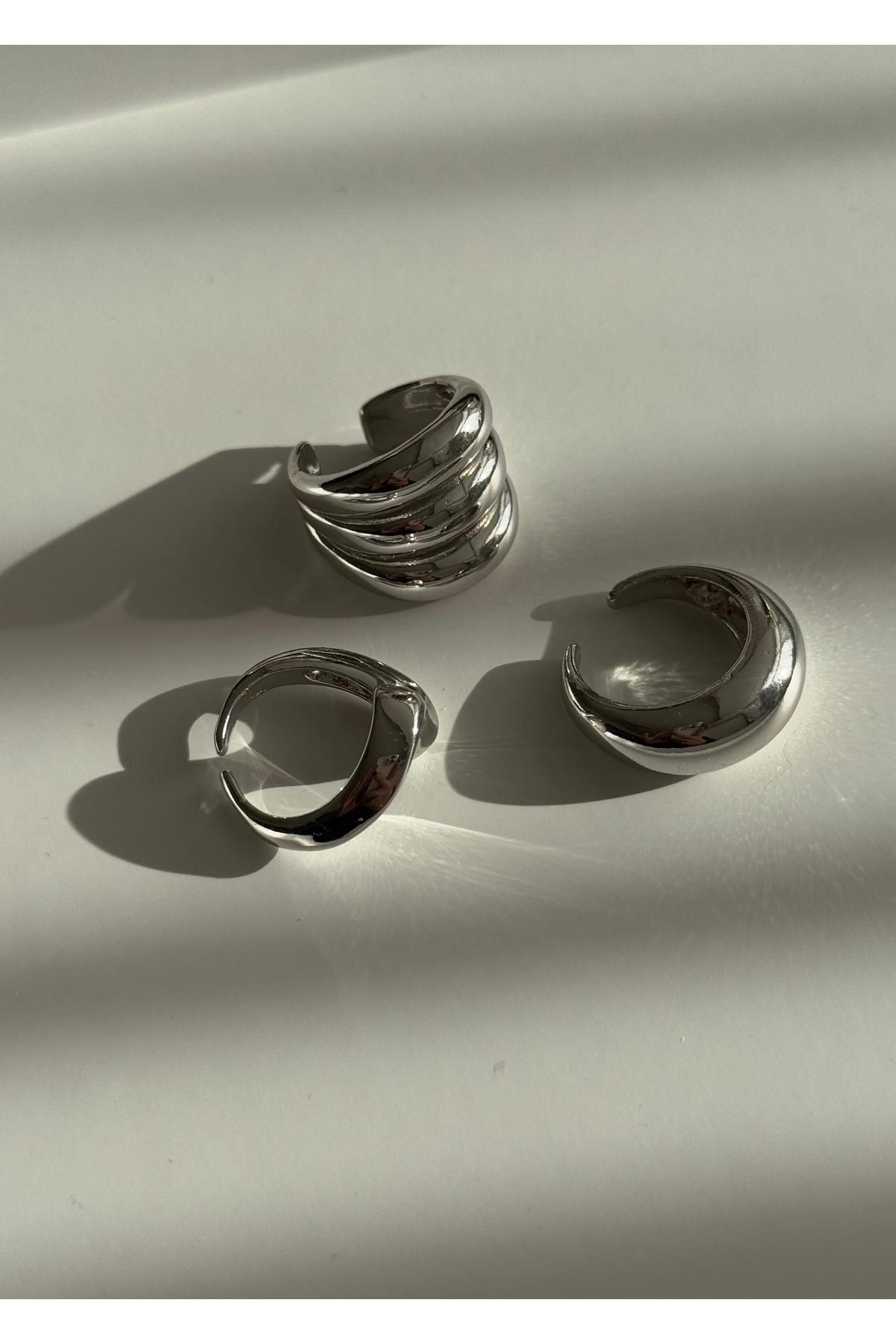 KİLİGİSTANBUL-Silver Color Finn 3-Piece Large Ring 2