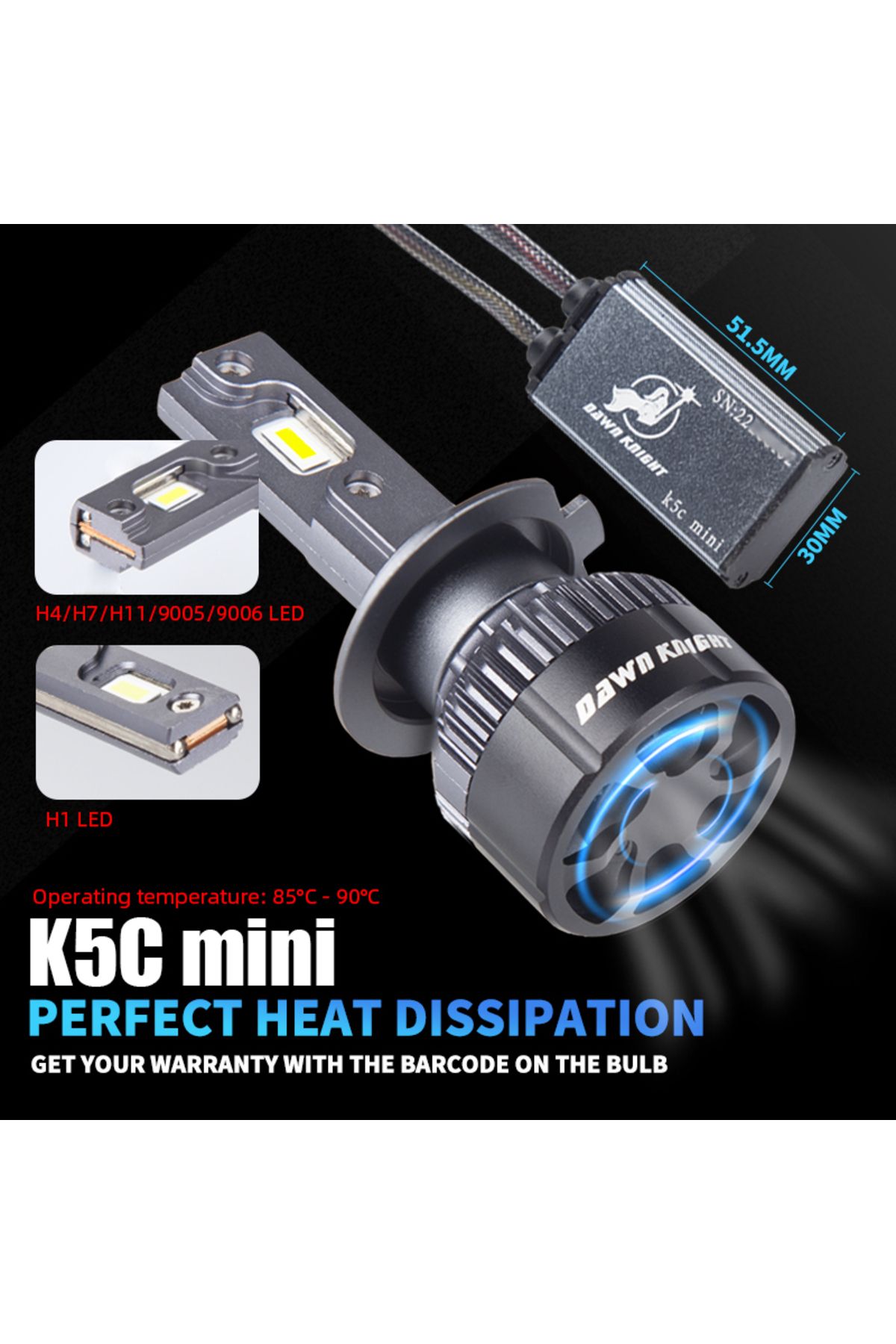 DAWN KNIGHT-H7 4300k Dawnknight K5c Mini 40w H7 H4 Long Life Version Led Headlight Bulb 4300k K6c Led Hb3 H11 La 3
