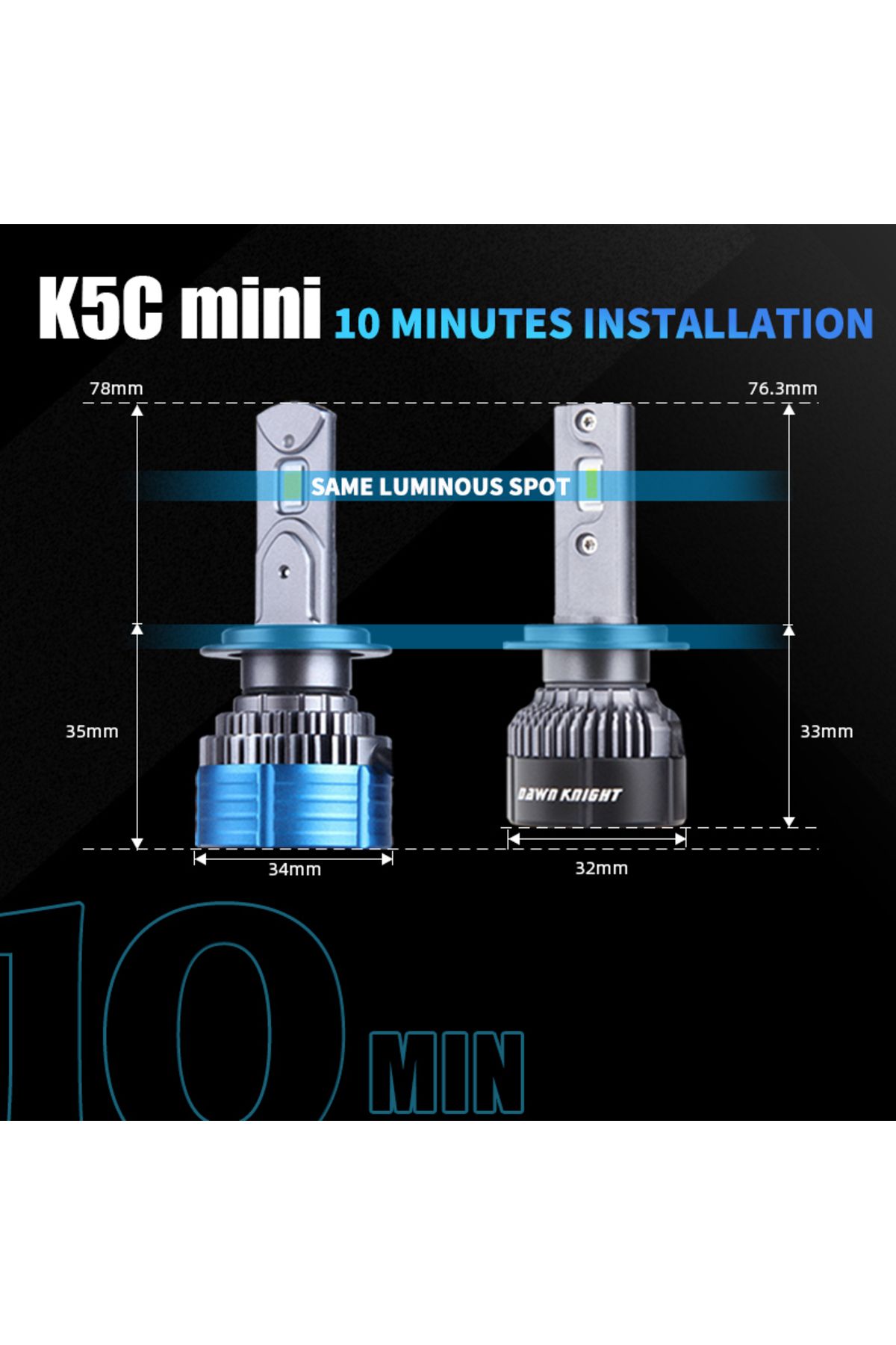 DAWN KNIGHT-H7 4300k Dawnknight K5c Mini 40w H7 H4 Long Life Version Led Headlight Bulb 4300k K6c Led Hb3 H11 La 4