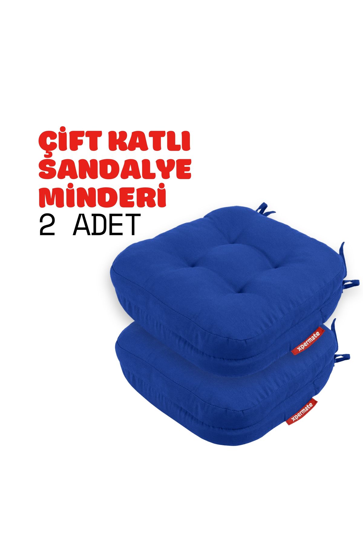 XPERMATE 2'li Çift Kat Sandalye Minderi Fermuarlı Yıkanabilir Kılıf Su ve Yağ İtici 42x42x8 Mavi