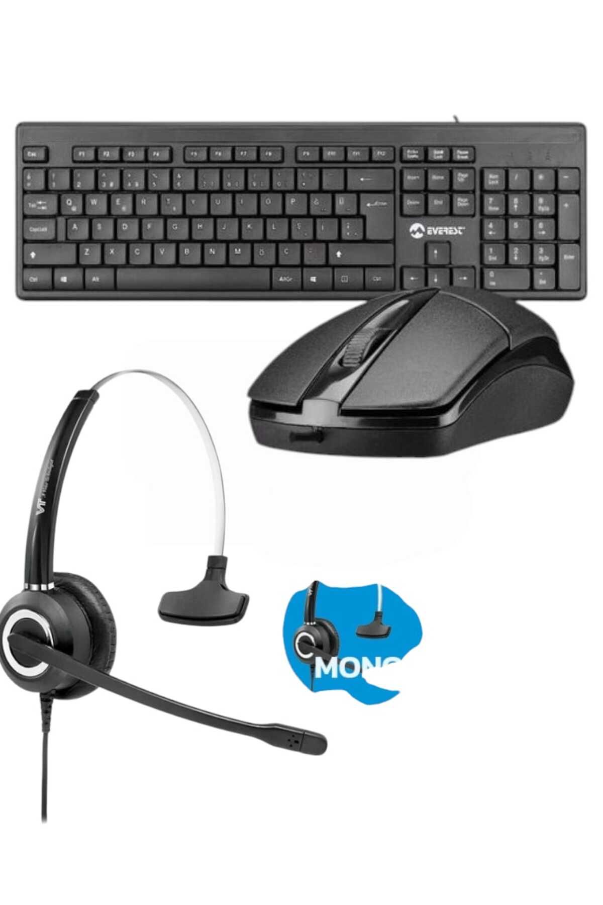 GRANDSTREAM Silent Kablosuz Klavye Mouse Seti VT6200 Mono Çağrı Merkezi Kulaklığı Ofis Kulaklık USB Kulaklık