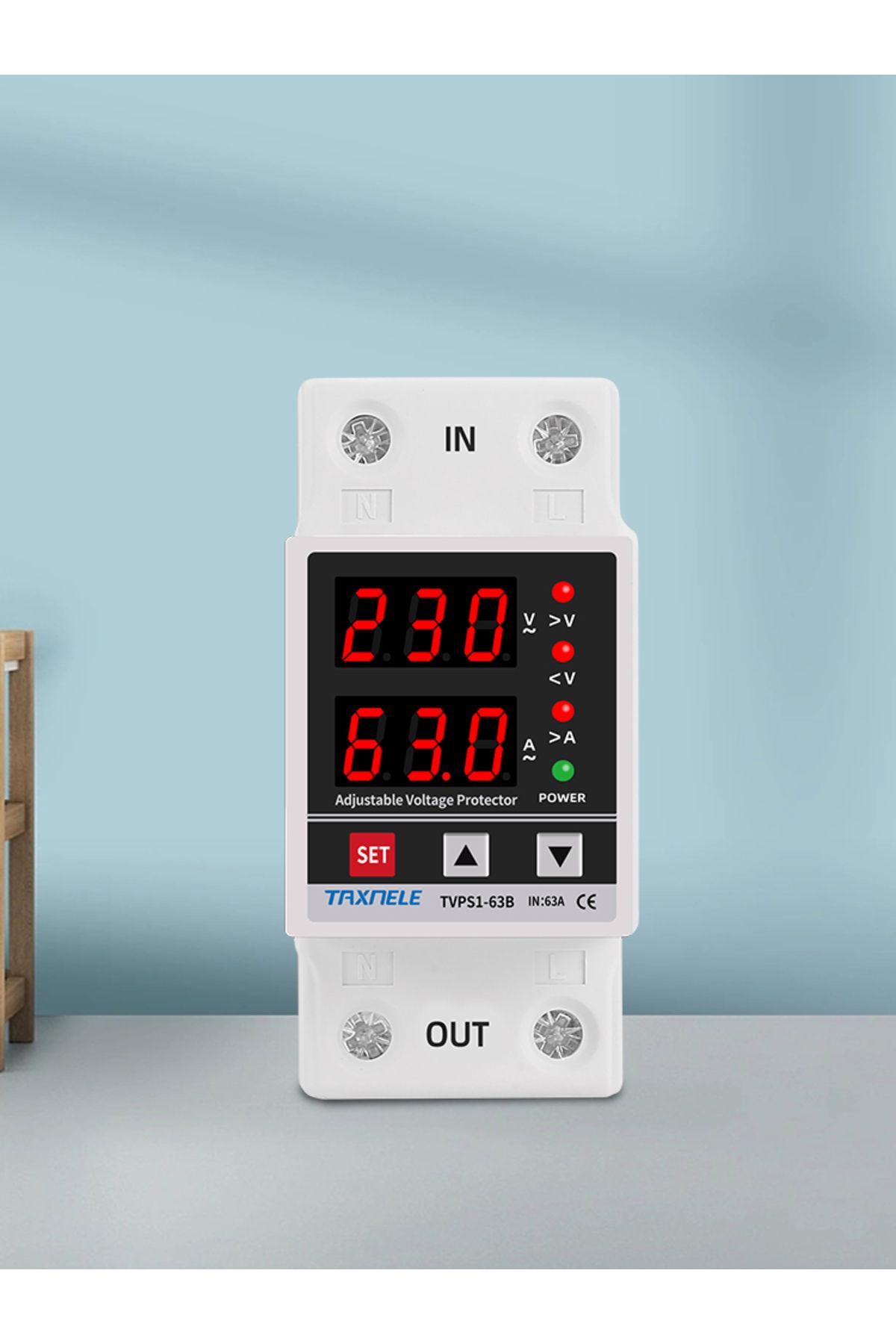 TAXNELE-40a Dual Display 40a 63a 230v Din Rail Adjustable Digital Over Under Voltage Relay Surge Protector 7