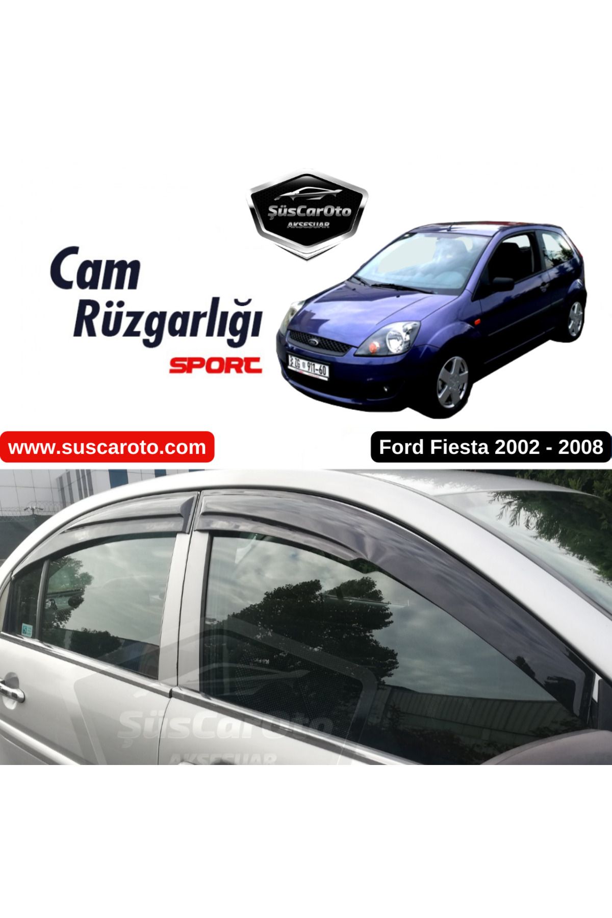 caralp Ford Fiesta 2002-2008 Uyumlu Mugen Cam Rüzgarlığı Seti Piano Black 4'lü İthal