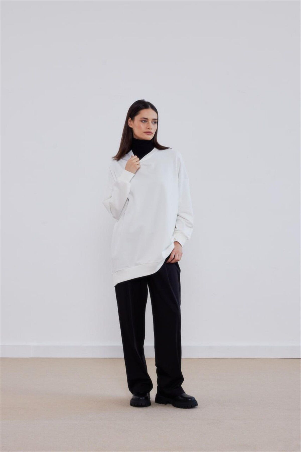 MODA 2382 Sıfır Yaka Ribanalı Tunik Sweat