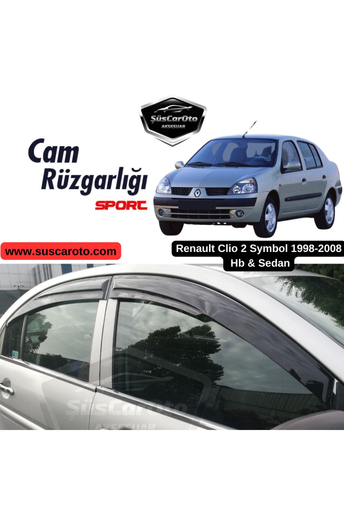 caralp Renault Clio 2 Symbol Hb&Sedan 1998-2008 Uyumlu Mugen Cam Rüzgarlığı Seti Piano Black 4'lü İthal