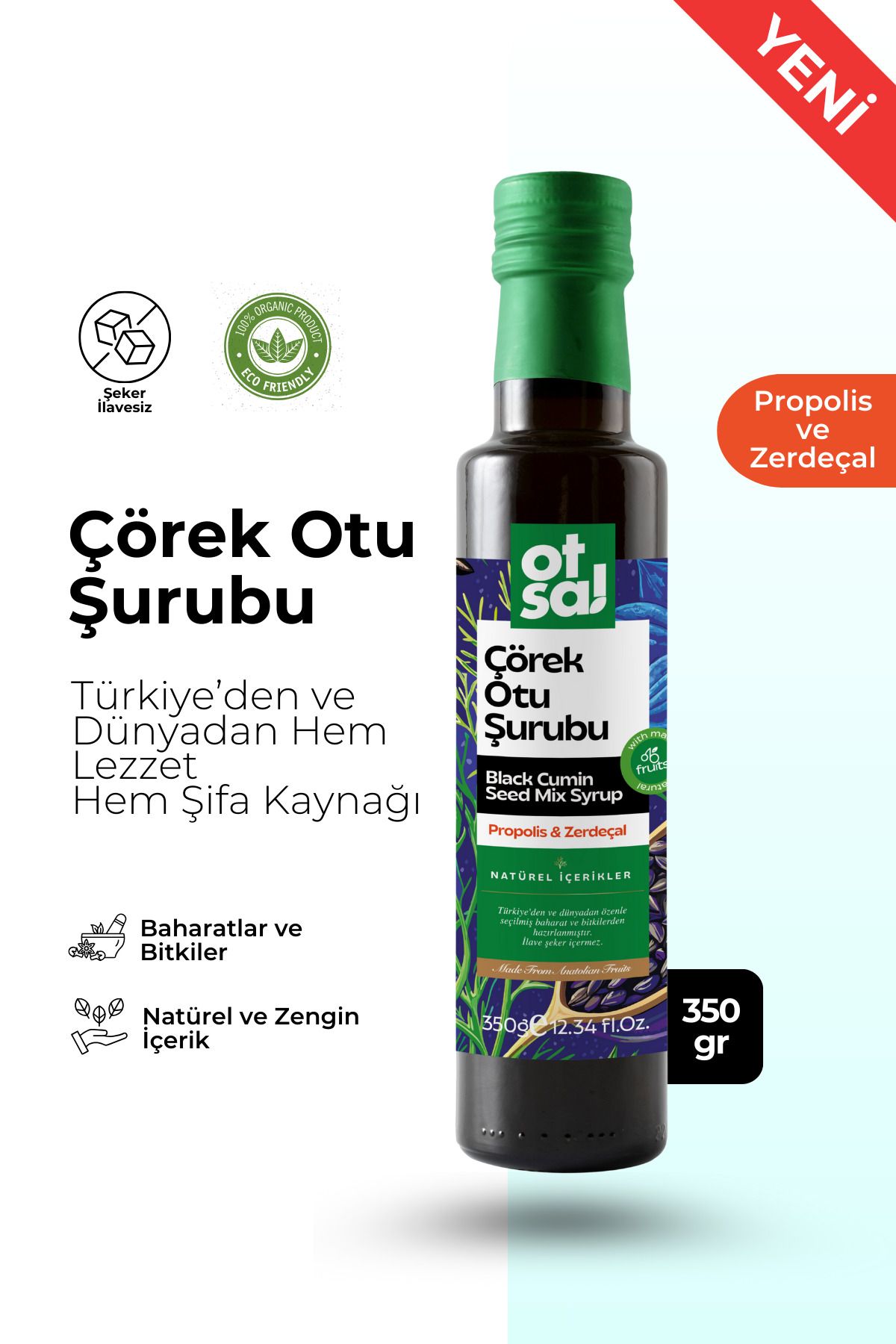 Otsa Çörekotu Şurubu Pancar Pekmezi, Çörek Otu Ekstresi Ve Propolis Içeren Besleyici Karışım 350g