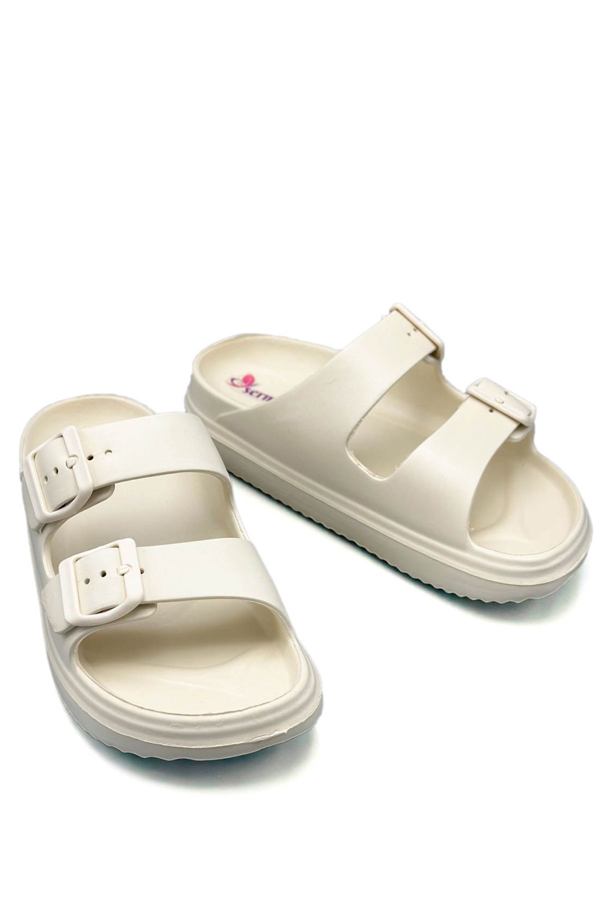 sermoda-Lightweight Eva Sink Slippers - Double Buckle Summer Beach and Pool Slippers - Ecru 3