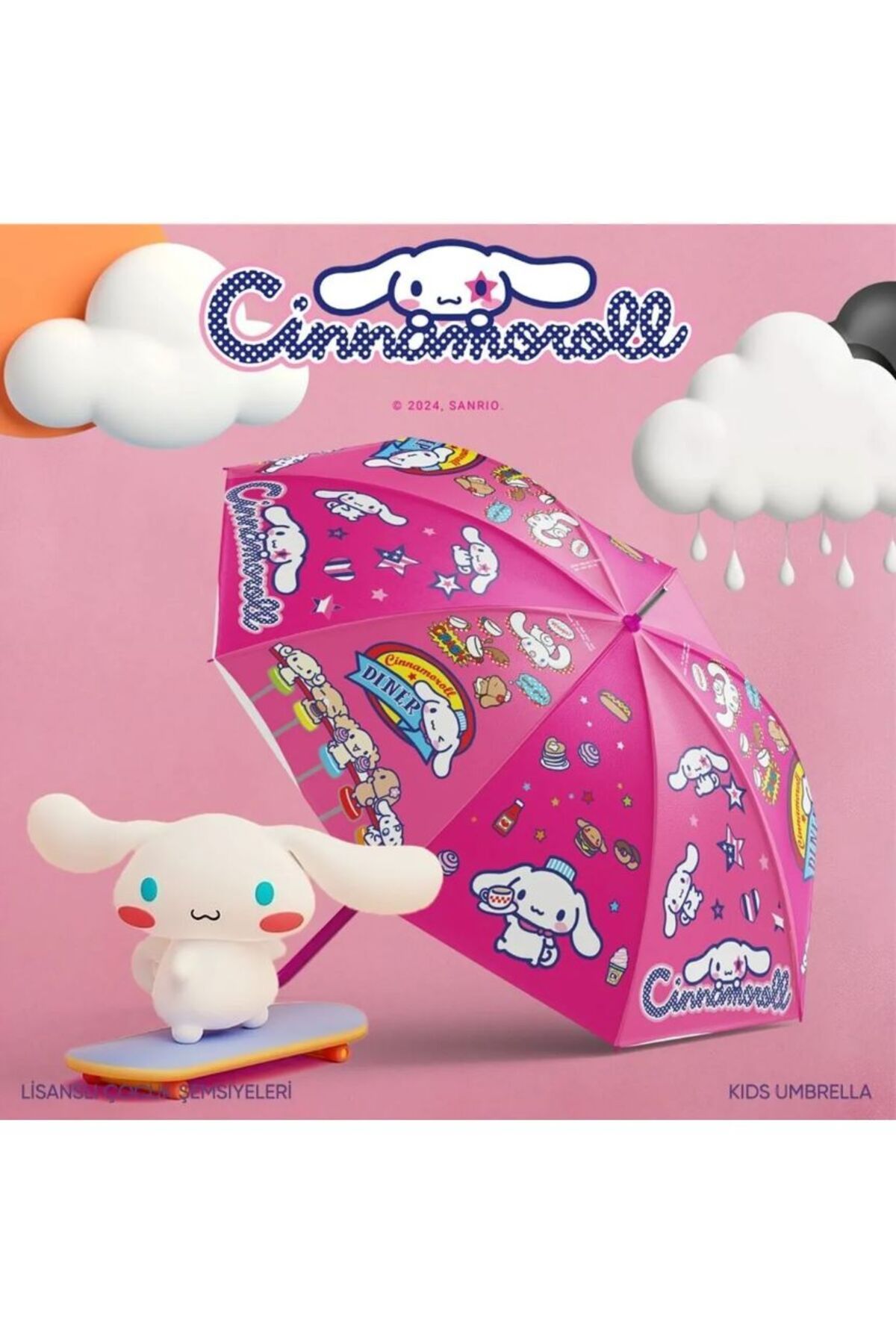 ÇİLEKHOMEAVM Cinnamoroll Lisanslı Çocuk Şemsiyesi Fuşya