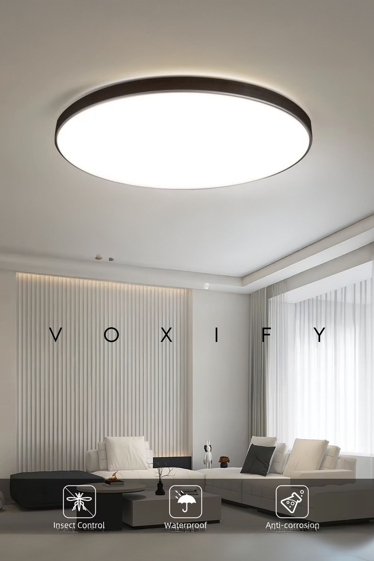 Voxify Yuvarlak Antrasit Kasa Büyük Boy 24w Moder Plofenyer Led Armatür Avize Glop Aplik Lamba 6500K Beyaz