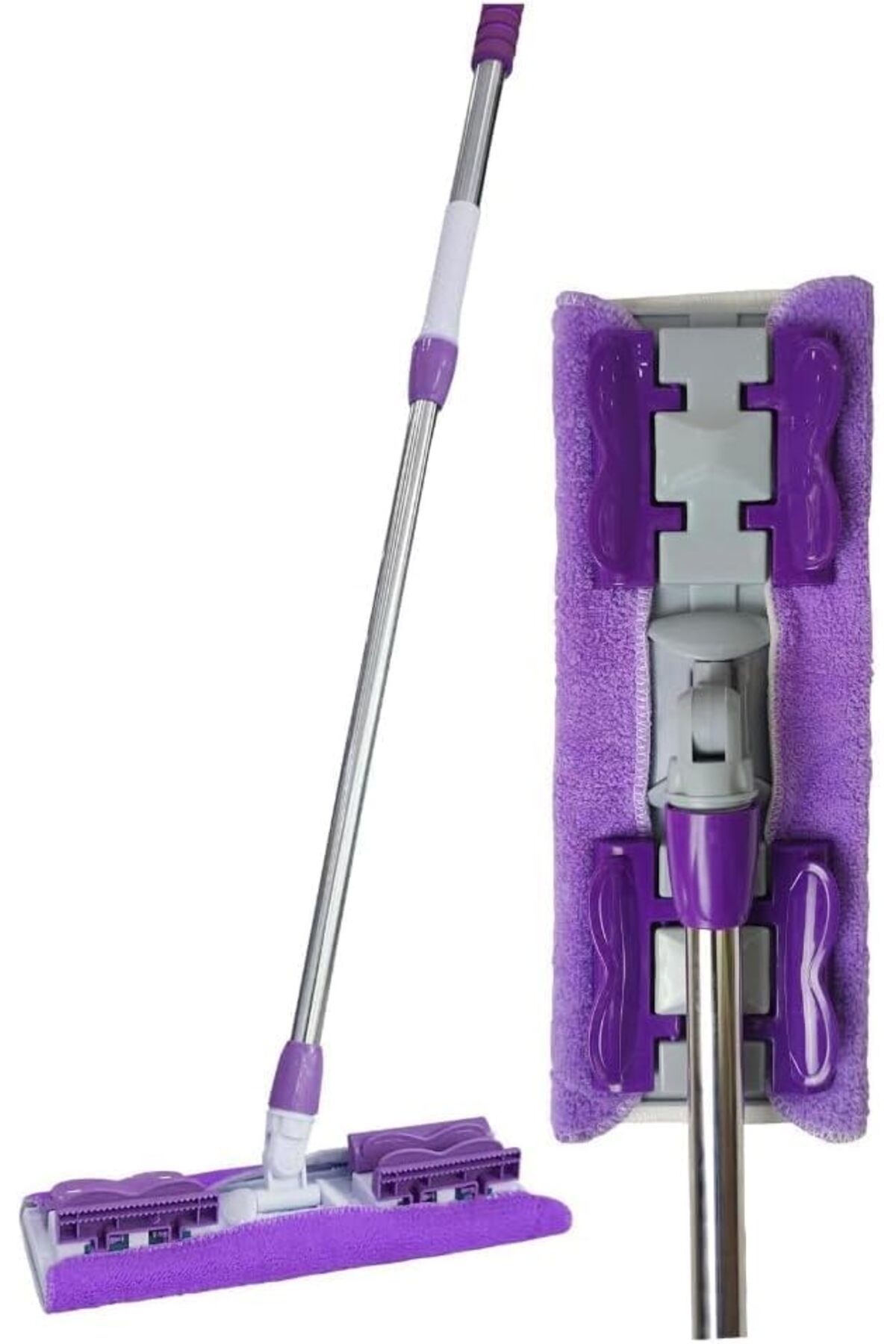 STOREMAX bystoreby Mop İstediğin Bezi Tak Kullan Mandallı Mop Teleskopik Saplı +1 Yedek Bez Hediyeli (Yer