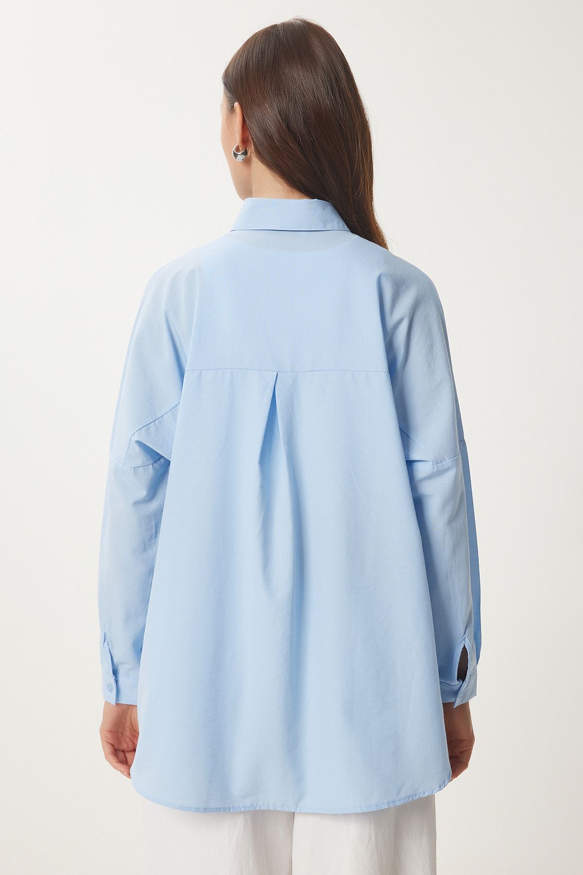 Happiness İstanbul-Cămașă de bază lungă oversize albastră pentru femei DD00842 6