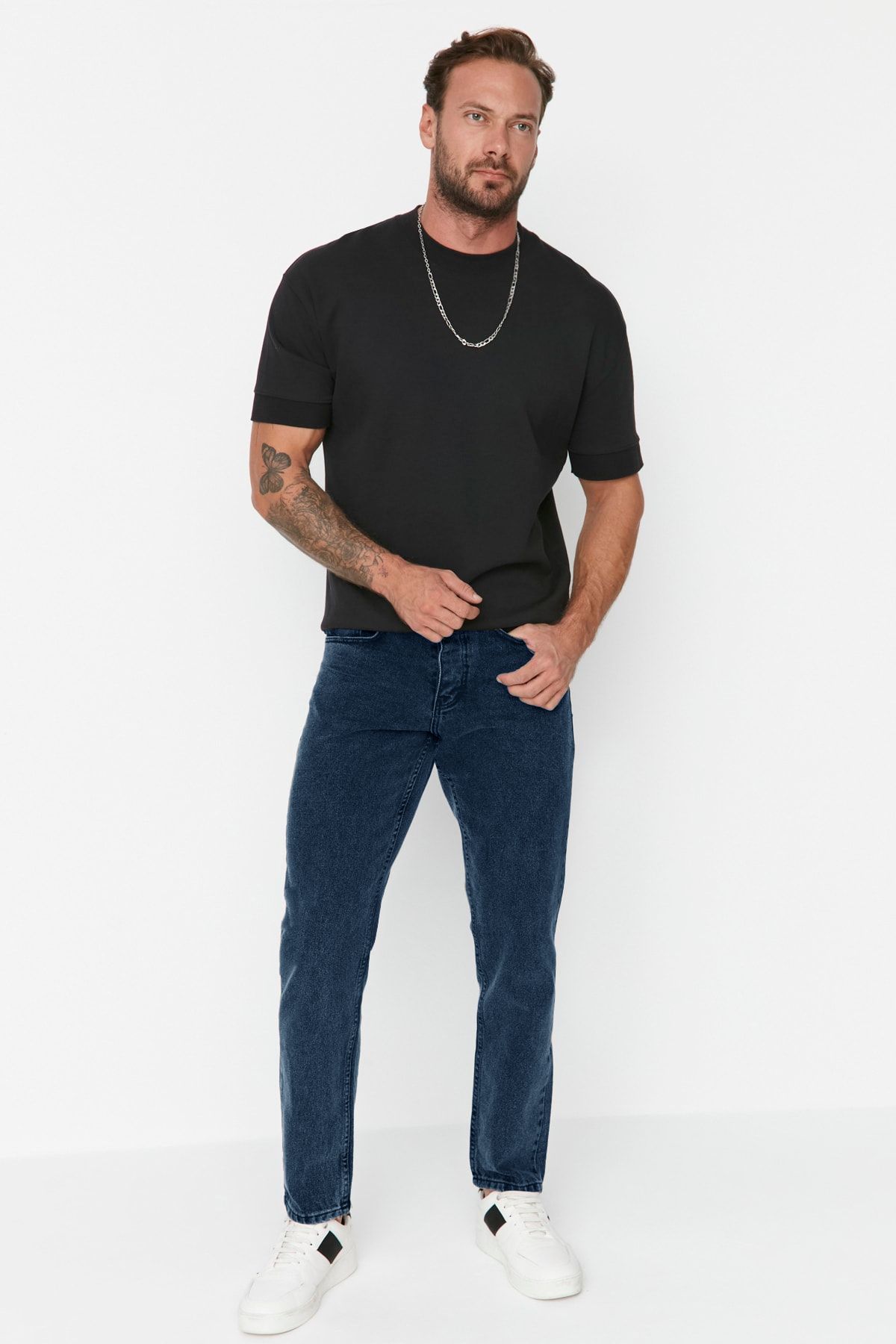 Trendyol Collection-Sötétkék 100% pamut Essential Fit Jeans farmer nadrág TMNAW23JE00104 3