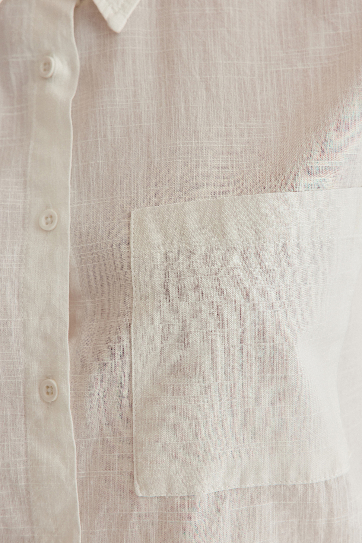 Trendyolmilla  Beyaz Pamuk Karışımlı Keten Görünümlü Oversize Geniş Kalıp Dokuma Gömlek TWOSS25GO00096 - Görsel 4