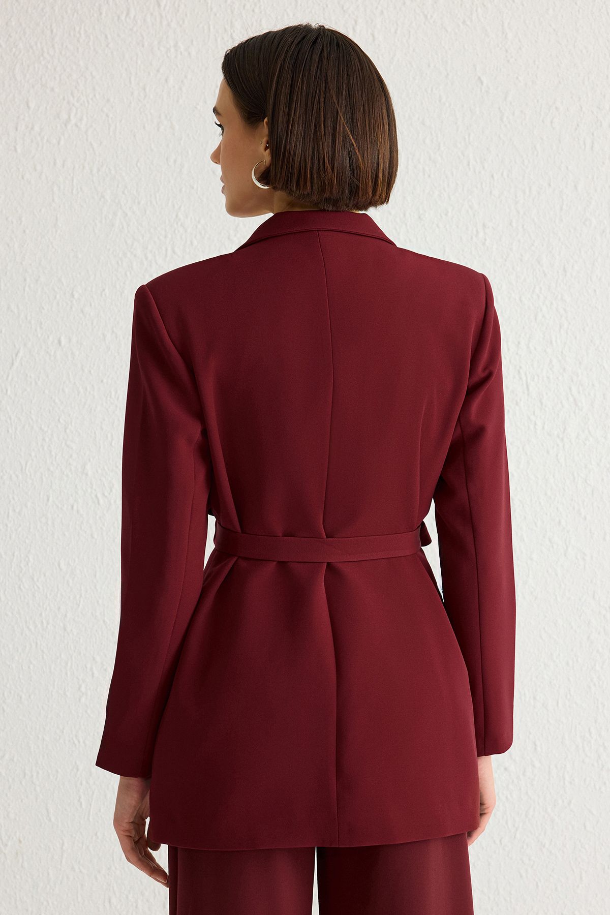 Trendyol Collection-Zweireihige, kastanienbraune Blazerjacke mit Gürtel – gefüttert, gewebt, TWOAW21CE0320 5