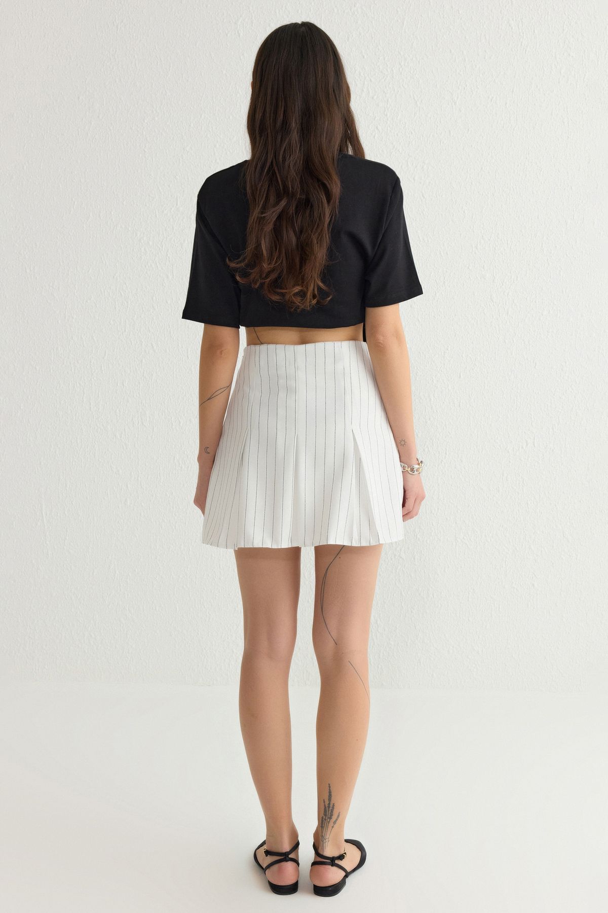 Trendyol Collection-Λευκή ριγέ πλισέ Μίνι υφαντή φούστα TWOSS25ET00080 5