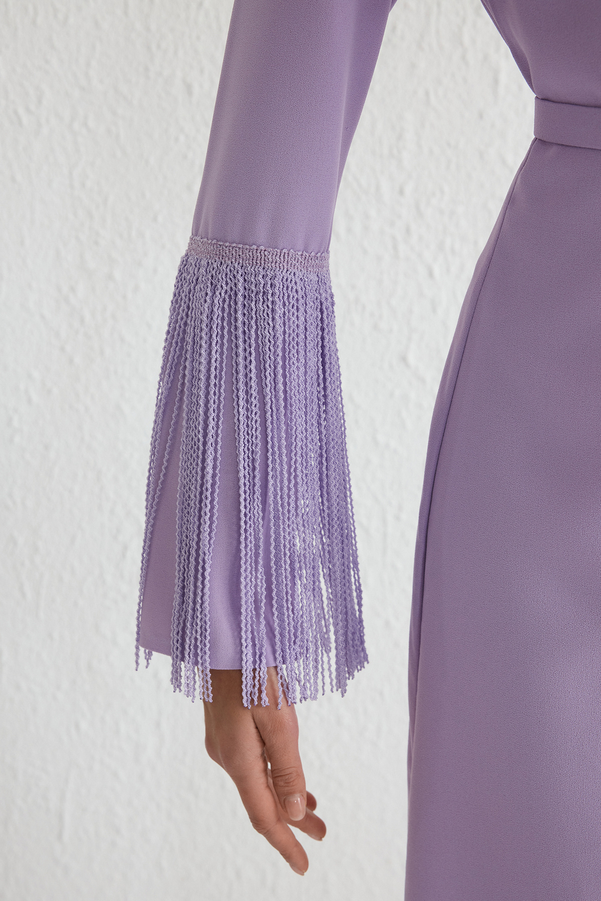 Trendyol Modest-فستان سهرة منسوج بتفاصيل شرابة أرجوانية TCTSS25DB00010 4