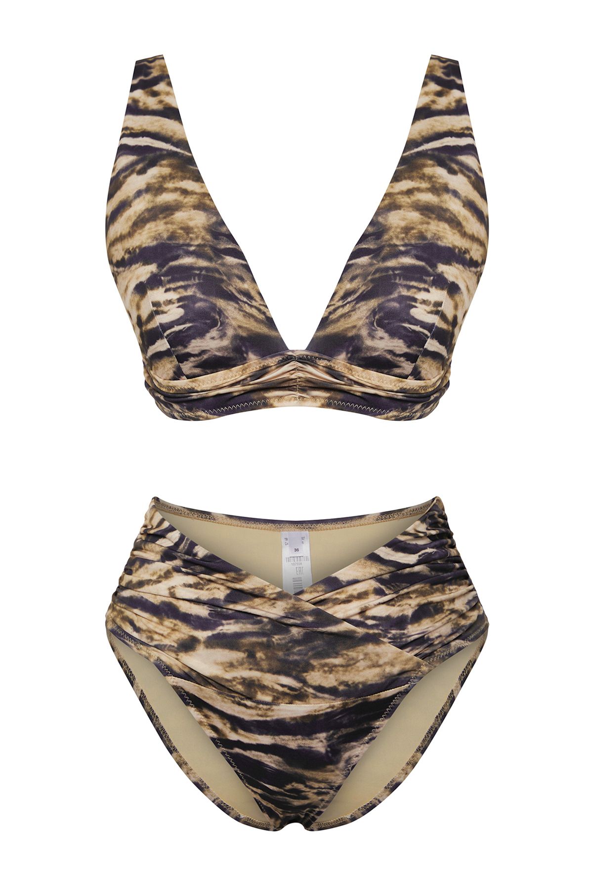 Trendyol Collection-Regularer Bikini-Anzug mit Zebramuster und dreieckiger Drapierung TBESS25BT00027 5
